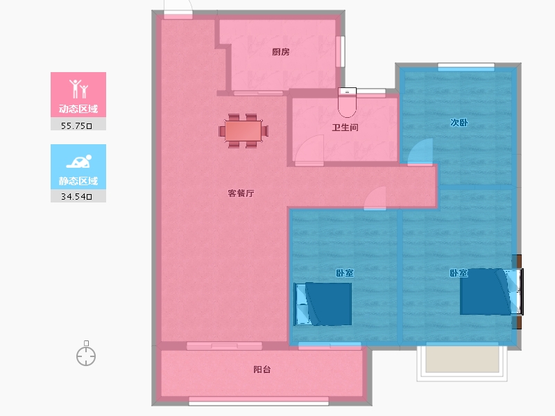 陕西省-西安市-南飞鸿十年城101m²-82.00-户型库-动静分区