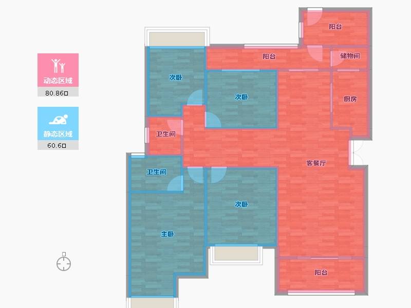 重庆-重庆市-琅樾江山4号楼128m²-129.72-户型库-动静分区