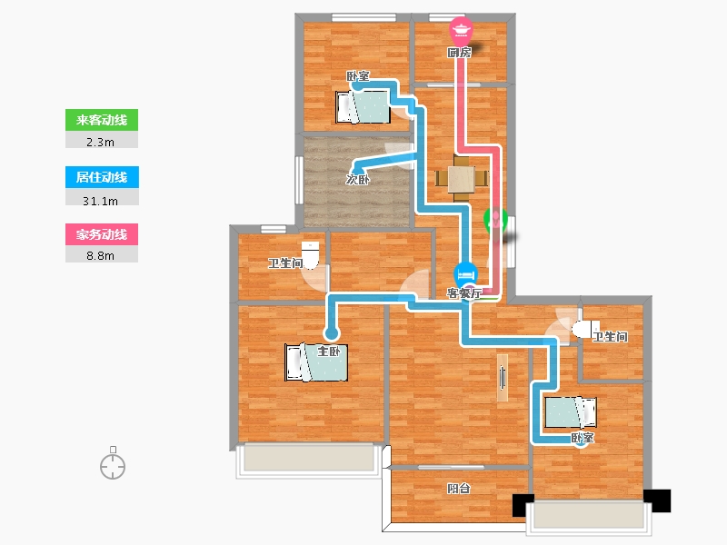 陕西省-西安市-奥园和悦府11号楼B户型143㎡-113.69-户型库-动静线