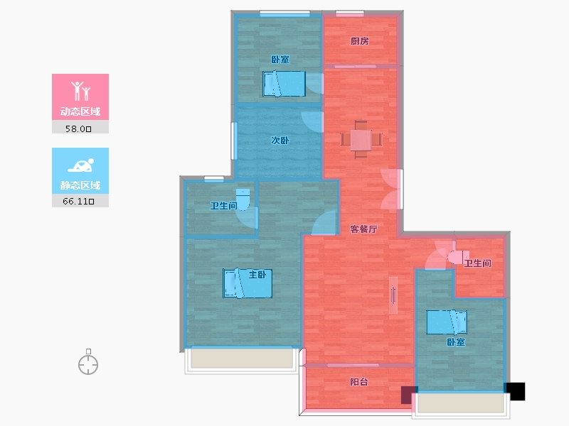 陕西省-西安市-奥园和悦府11号楼B户型143㎡-113.69-户型库-动静分区