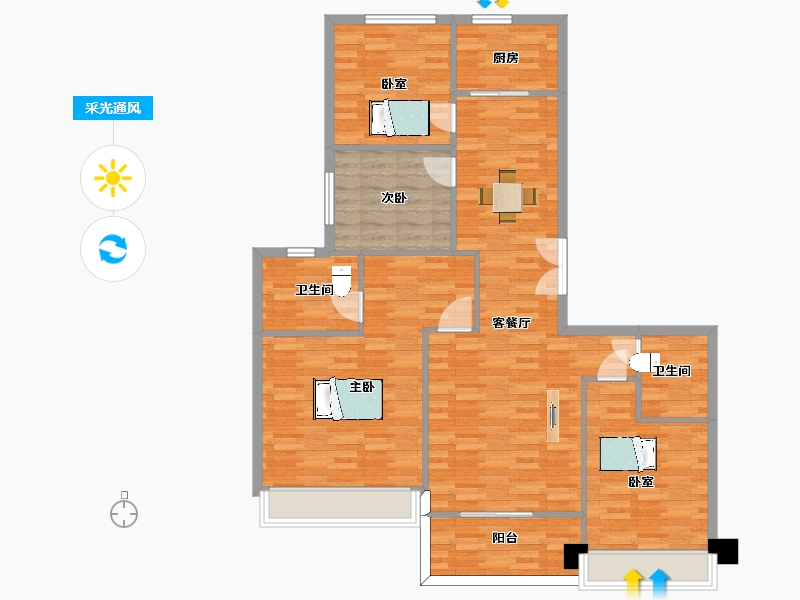 陕西省-西安市-奥园和悦府11号楼B户型143㎡-113.69-户型库-采光通风