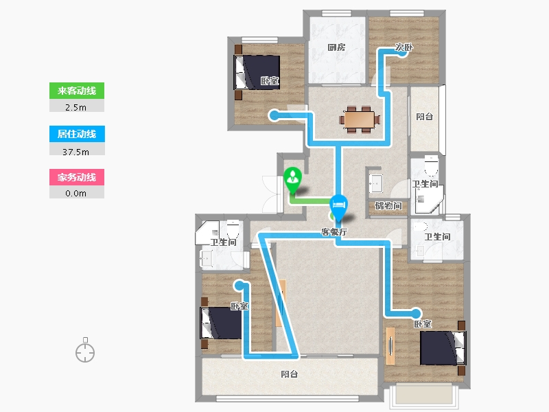 陕西省-西安市-金辉高新云璟4号楼,5号楼155㎡-123.54-户型库-动静线