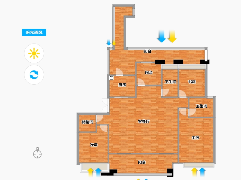 重庆-重庆市-首创天阅嘉陵套内133m²-157.22-户型库-采光通风