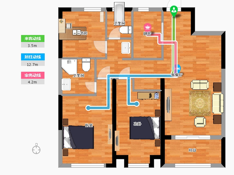 陕西省-西安市-中建锦绣天地110㎡-85.84-户型库-动静线