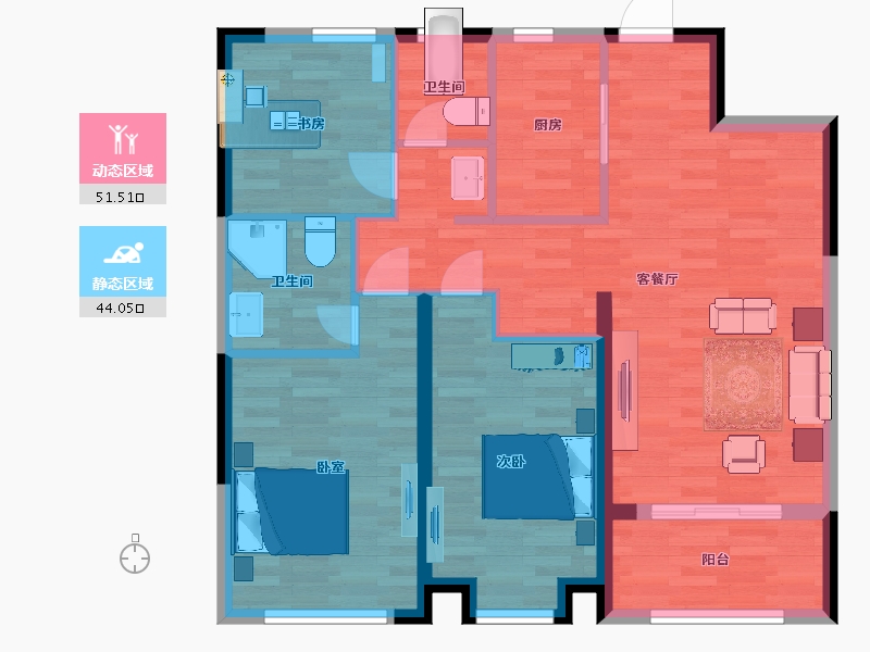 陕西省-西安市-中建锦绣天地110㎡-85.84-户型库-动静分区