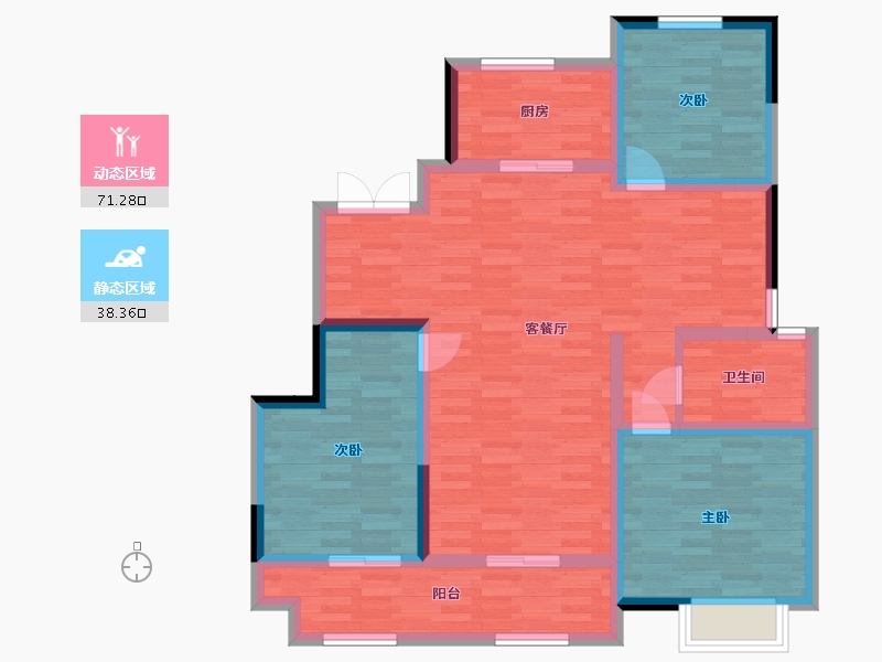 陕西省-西安市-中建锦绣天地123㎡-98.00-户型库-动静分区