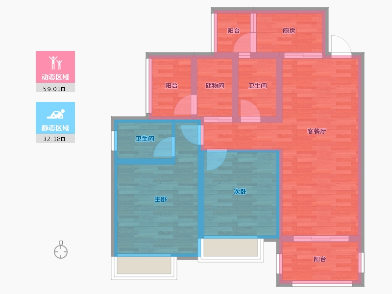 重庆-重庆市-琅樾江山39号楼80m²-80.00-户型库-动静分区