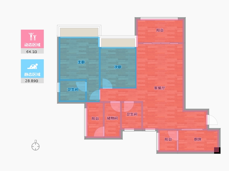 重庆-重庆市-琅樾江山33号楼,35号楼,36号楼84m²-84.00-户型库-动静分区