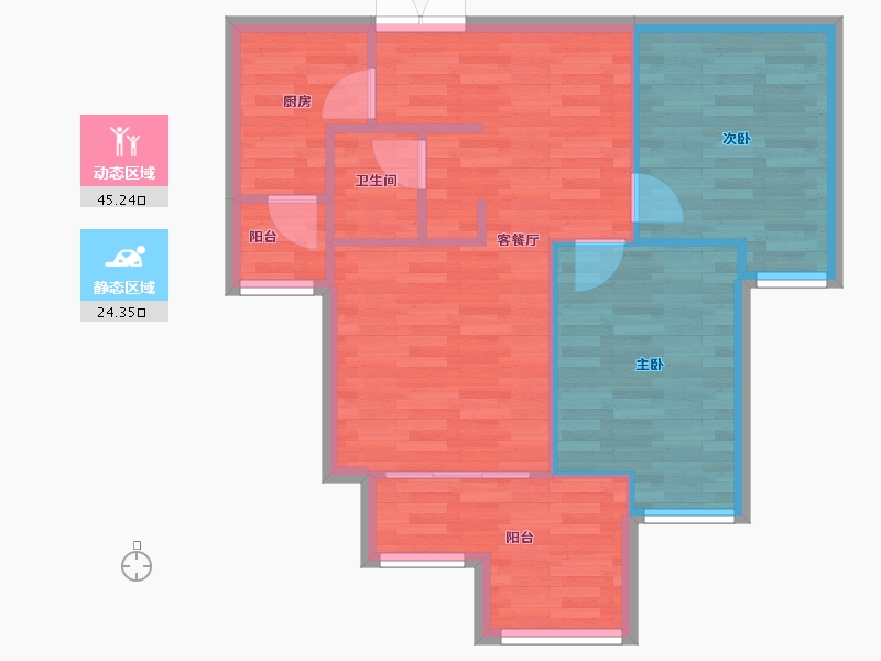 重庆-重庆市-天泰钢城印象62m²-62.84-户型库-动静分区