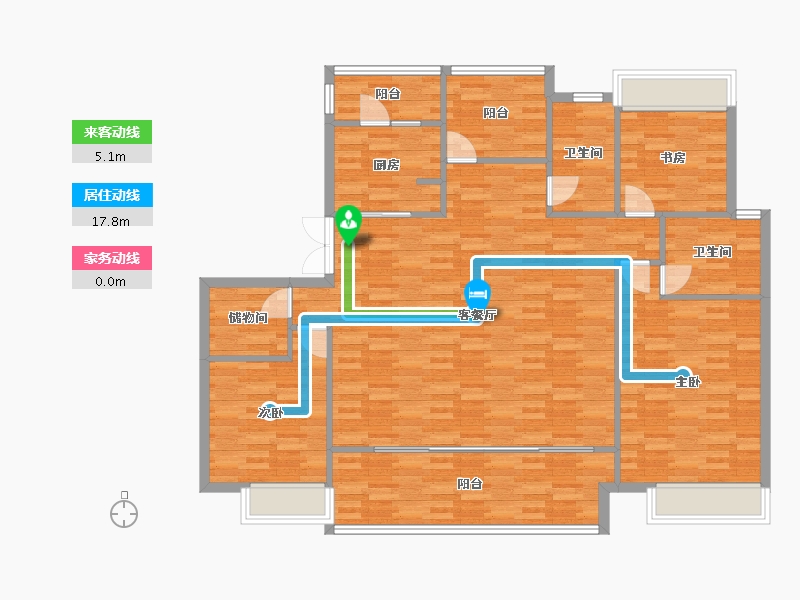 重庆-重庆市-首创天阅嘉陵套内130m²-134.26-户型库-动静线