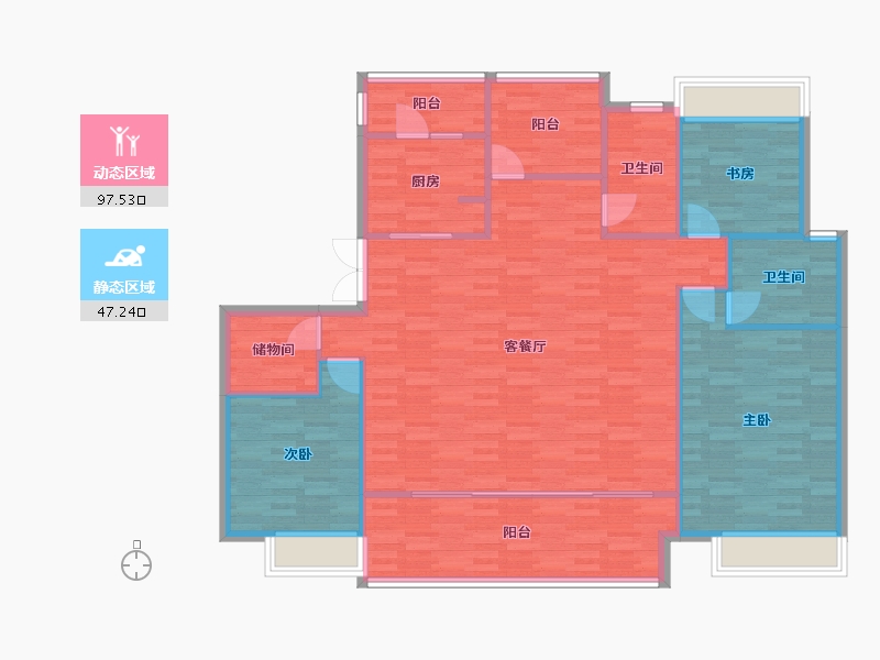 重庆-重庆市-首创天阅嘉陵套内130m²-134.26-户型库-动静分区