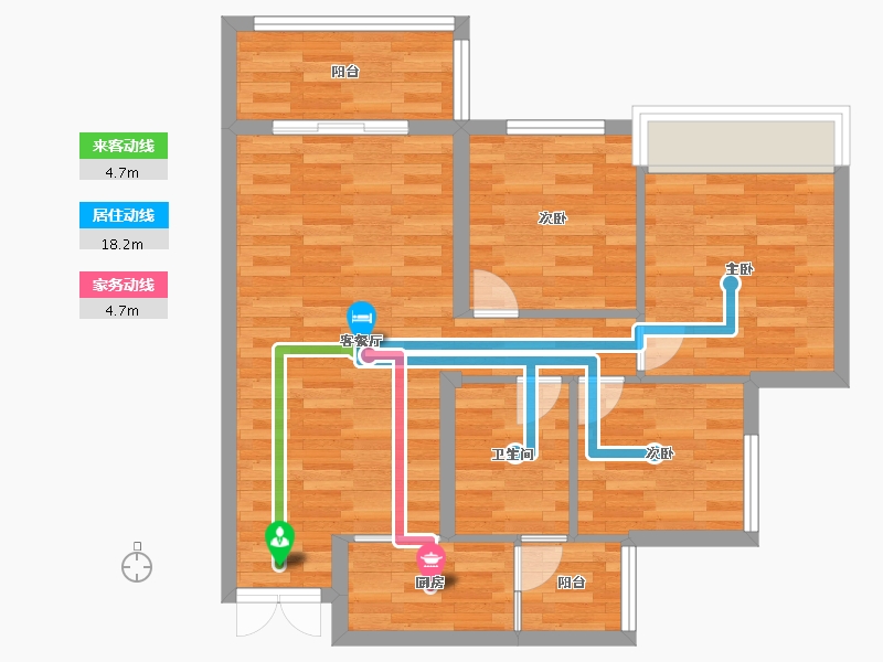 重庆-重庆市-天泰钢城印象A区5号楼68m²-68.00-户型库-动静线