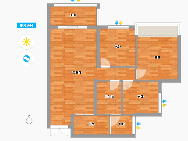 重庆-重庆市-天泰钢城印象A区5号楼68m²-68.00-户型库-采光通风