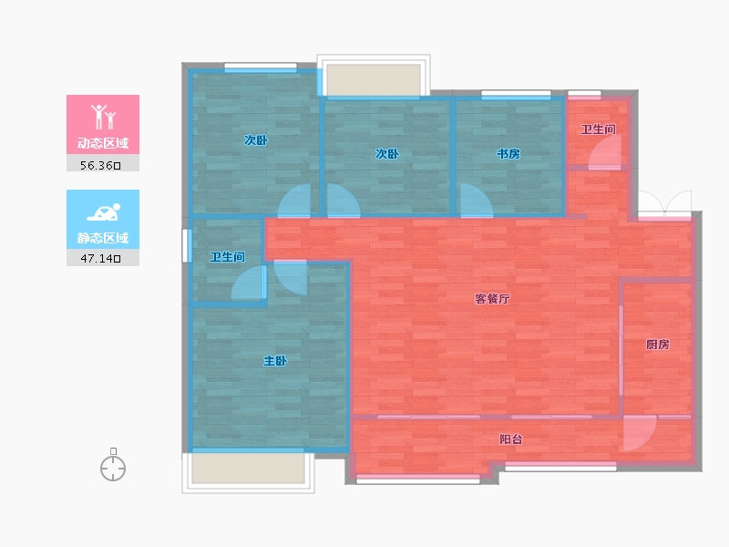 重庆-重庆市-天泰钢城印象97m²-95.09-户型库-动静分区