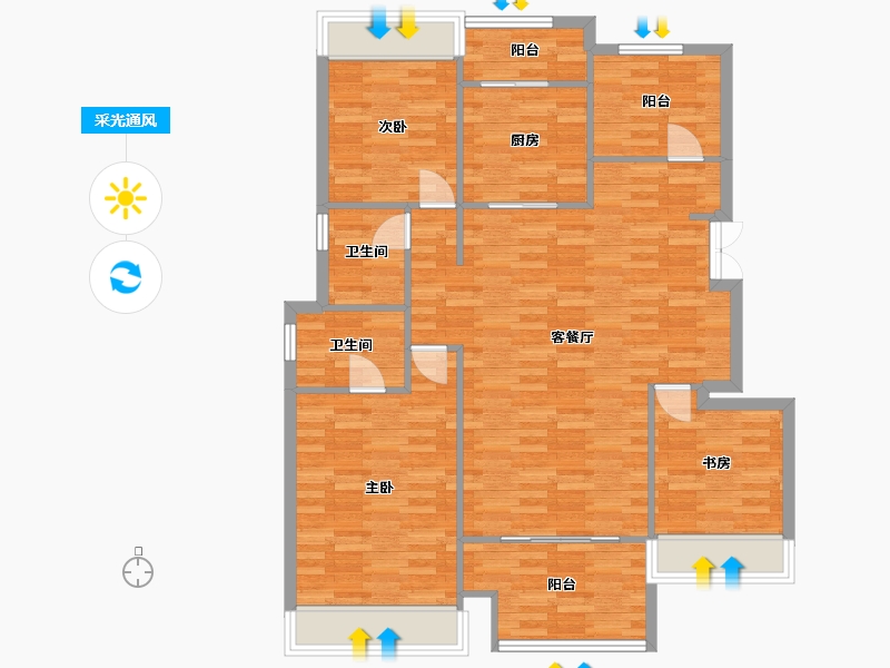 重庆-重庆市-首创天阅嘉陵套内107m²-108.97-户型库-采光通风