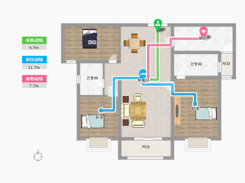 陕西省-西安市-恒志云都B2栋123m²-98.04-户型库-动静线