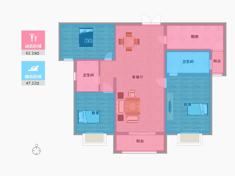 陕西省-西安市-恒志云都B2栋123m²-98.04-户型库-动静分区