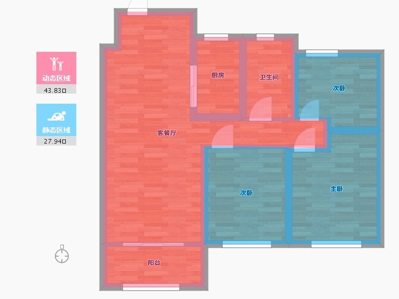 河南省-郑州市-融创城19号地1号楼,19号地4号楼,19号地7号楼建面99m2-62.90-户型库-动静分区