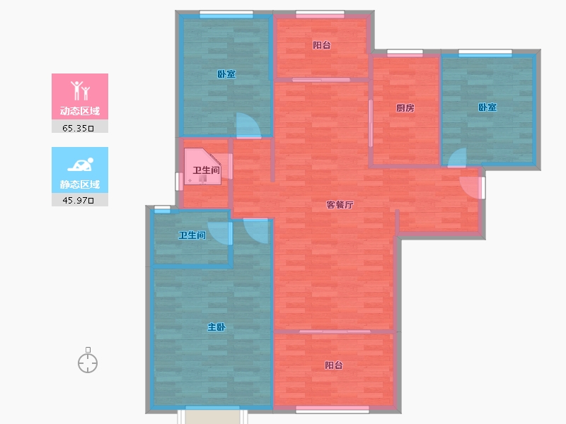 陕西省-西安市-曲江千林郡130㎡-101.72-户型库-动静分区