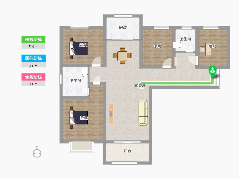 陕西省-西安市-恒志云都135㎡-108.00-户型库-动静线