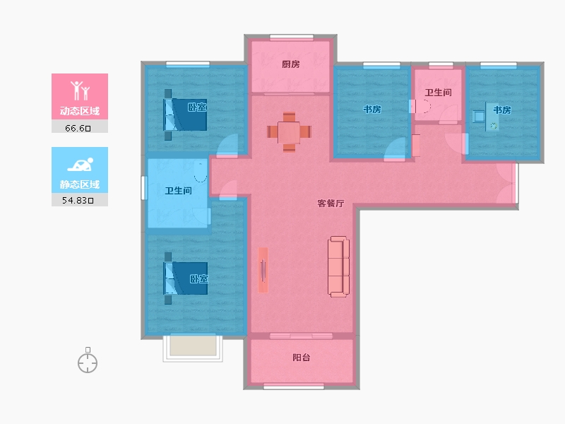 陕西省-西安市-恒志云都135㎡-108.00-户型库-动静分区