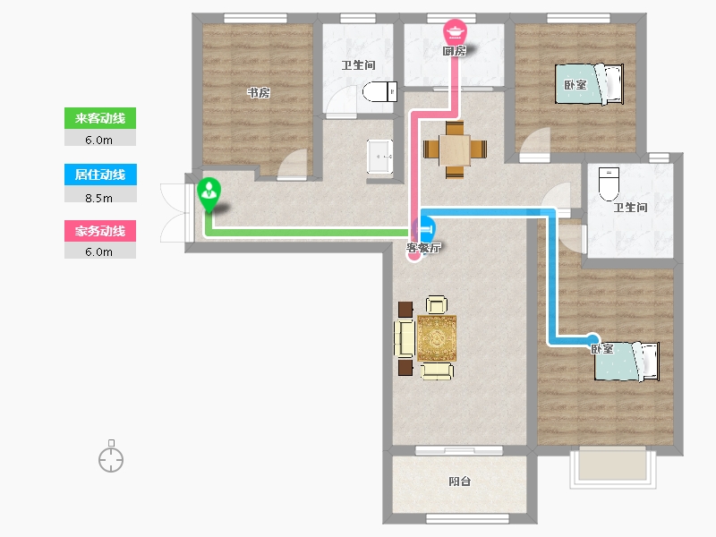 陕西省-西安市-恒志云都123㎡-97.98-户型库-动静线