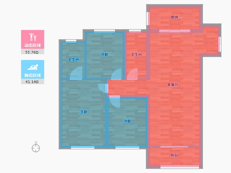 河南省-郑州市-融创城19号地2号楼,19号地3号楼,19号地5号楼,19号地6号楼,19号地8号-86.62-户型库-动静分区