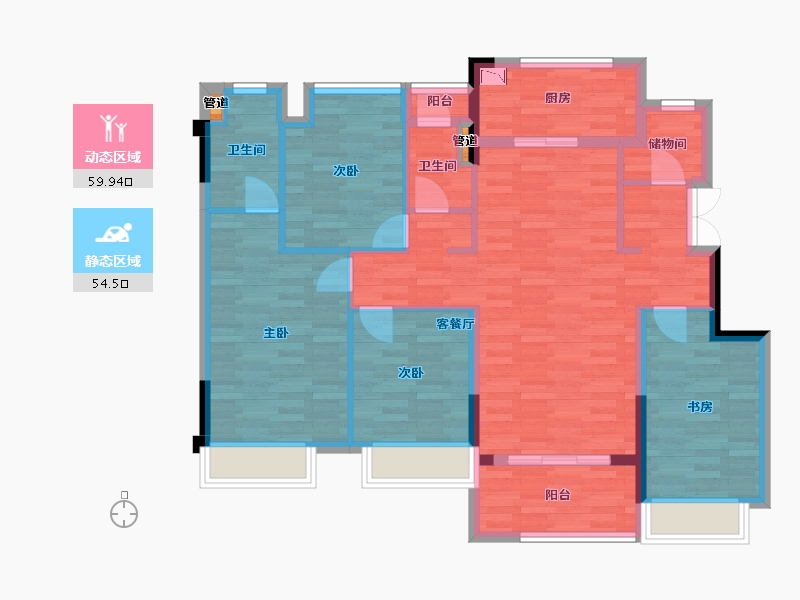 重庆-重庆市-万科招商理想城2-1,2-2,2-3,2-8,2-10号楼套内110m²-102.77-户型库-动静分区