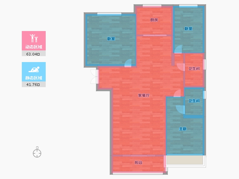 河南省-郑州市-中博城珑誉园一期1号楼建面119m2-95.20-户型库-动静分区