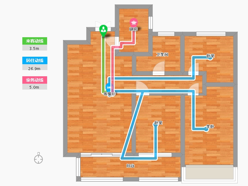 河南省-郑州市-中博城珑誉园一期1号楼建面96m2-76.80-户型库-动静线