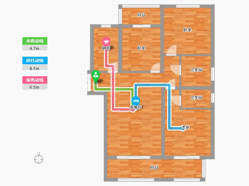 河南省-郑州市-中博城珑誉园一期2号楼建面119m2-95.20-户型库-动静线