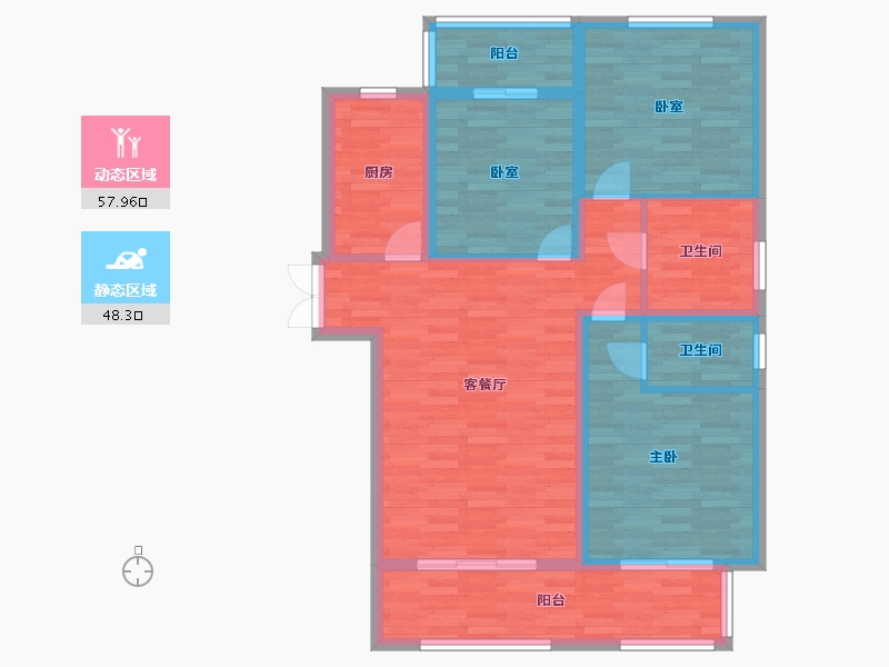 河南省-郑州市-中博城珑誉园一期2号楼建面119m2-95.20-户型库-动静分区