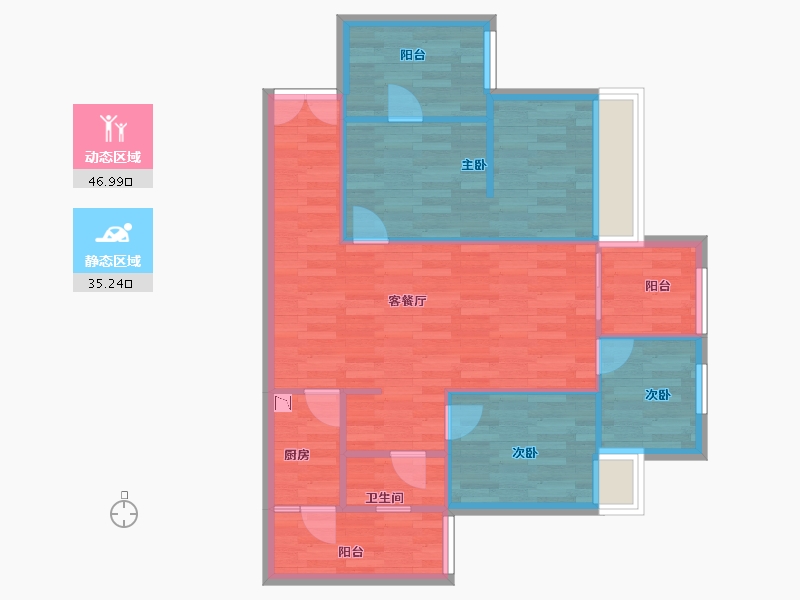 重庆-重庆市-西永9号套内74m²-74.00-户型库-动静分区