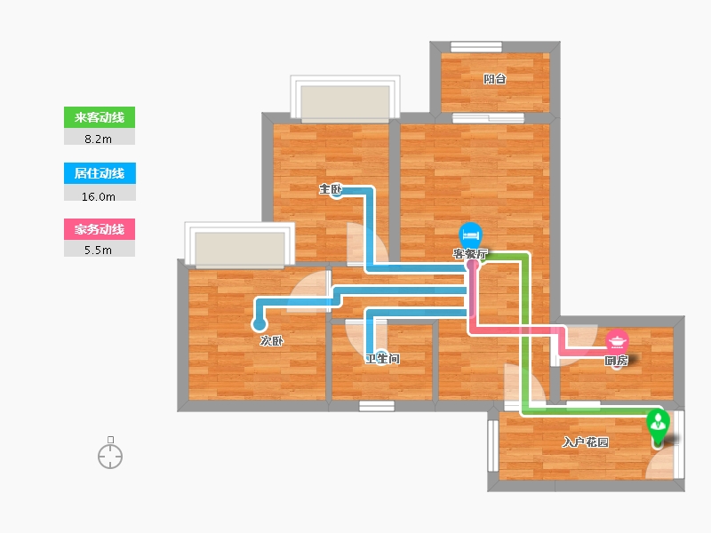 重庆-重庆市-渝开发格莱美城一组团3号楼,一组团4号楼套内60m²-58.03-户型库-动静线