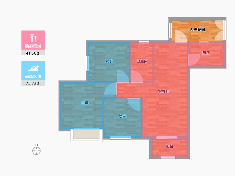 重庆-重庆市-渝开发格莱美城一组团3号楼,一组团4号楼套内73m²-73.90-户型库-动静分区