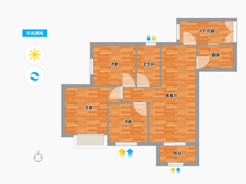 重庆-重庆市-渝开发格莱美城一组团3号楼,一组团4号楼套内73m²-73.90-户型库-采光通风