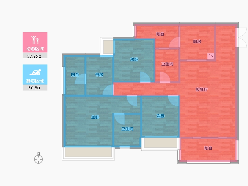 重庆-重庆市-西永9号套内98m²-98.00-户型库-动静分区