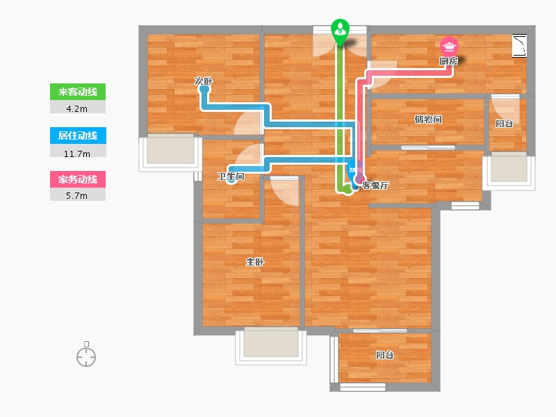 重庆-重庆市-渝开发格莱美城套内70m²-69.99-户型库-动静线