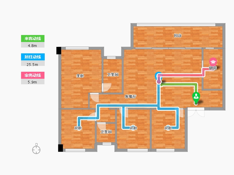 重庆-重庆市-万云府4号楼,5号楼,13号楼套内115m²-125.06-户型库-动静线