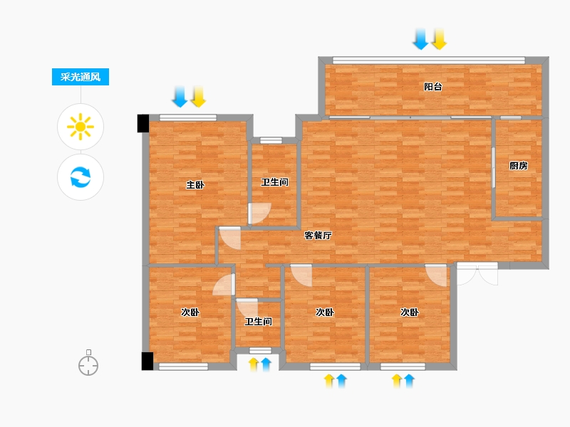 重庆-重庆市-万云府4号楼,5号楼,13号楼套内115m²-125.06-户型库-采光通风