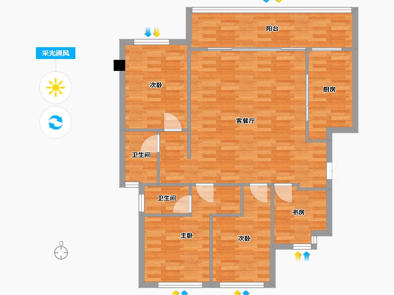 重庆-重庆市-万云府4号楼,5号楼,6号楼,13号楼套内103m²-97.20-户型库-采光通风