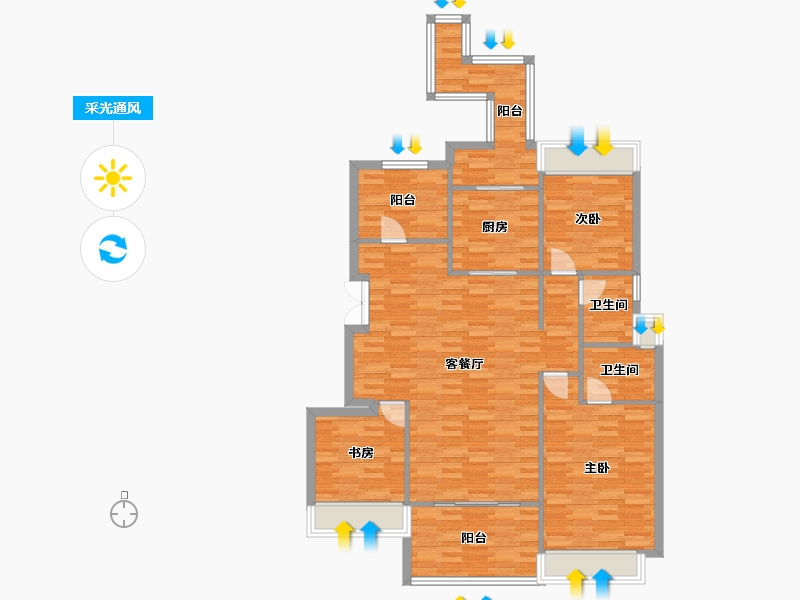 重庆-重庆市-首创天阅嘉陵套内111m²-114.24-户型库-采光通风