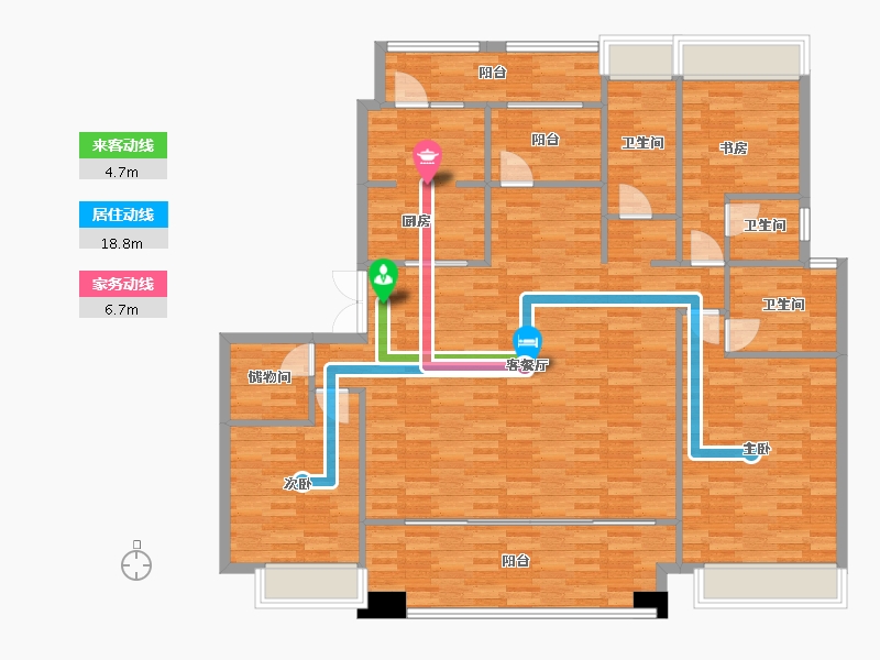 重庆-重庆市-首创天阅嘉陵套内143m²-148.73-户型库-动静线