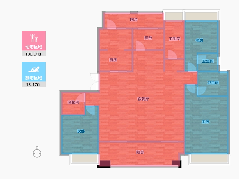 重庆-重庆市-首创天阅嘉陵套内143m²-148.73-户型库-动静分区