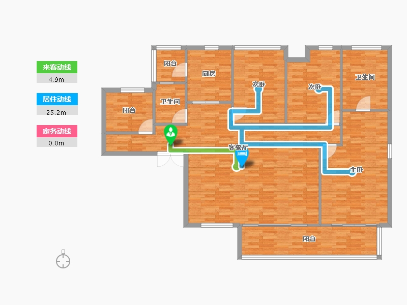 重庆-重庆市-首创天阅嘉陵2号楼,3号楼套内128m²-136.57-户型库-动静线