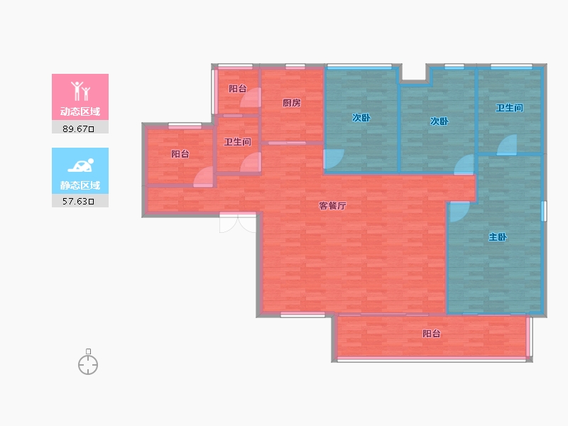 重庆-重庆市-首创天阅嘉陵2号楼,3号楼套内128m²-136.57-户型库-动静分区