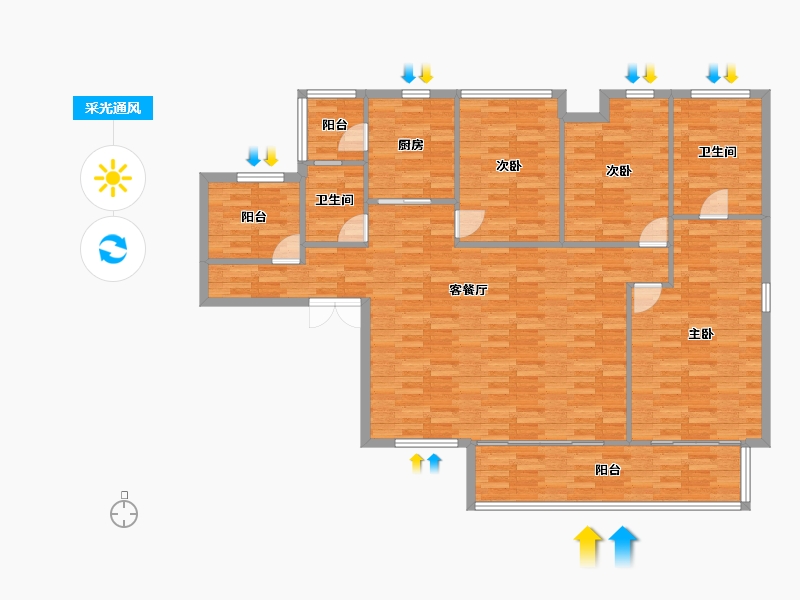 重庆-重庆市-首创天阅嘉陵2号楼,3号楼套内128m²-136.57-户型库-采光通风