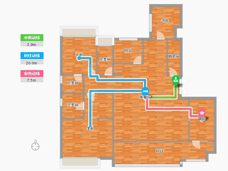 重庆-重庆市-首创天阅嘉陵套内156m²-158.88-户型库-动静线