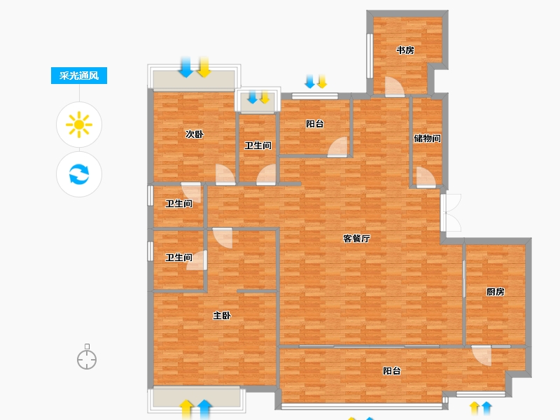 重庆-重庆市-首创天阅嘉陵套内156m²-158.88-户型库-采光通风