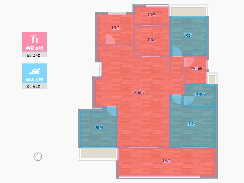 重庆-重庆市-首创天阅嘉陵套内96m²-112.31-户型库-动静分区